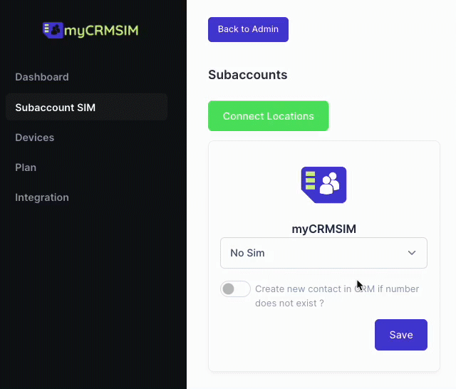 Select the sim card for the sub-account and save